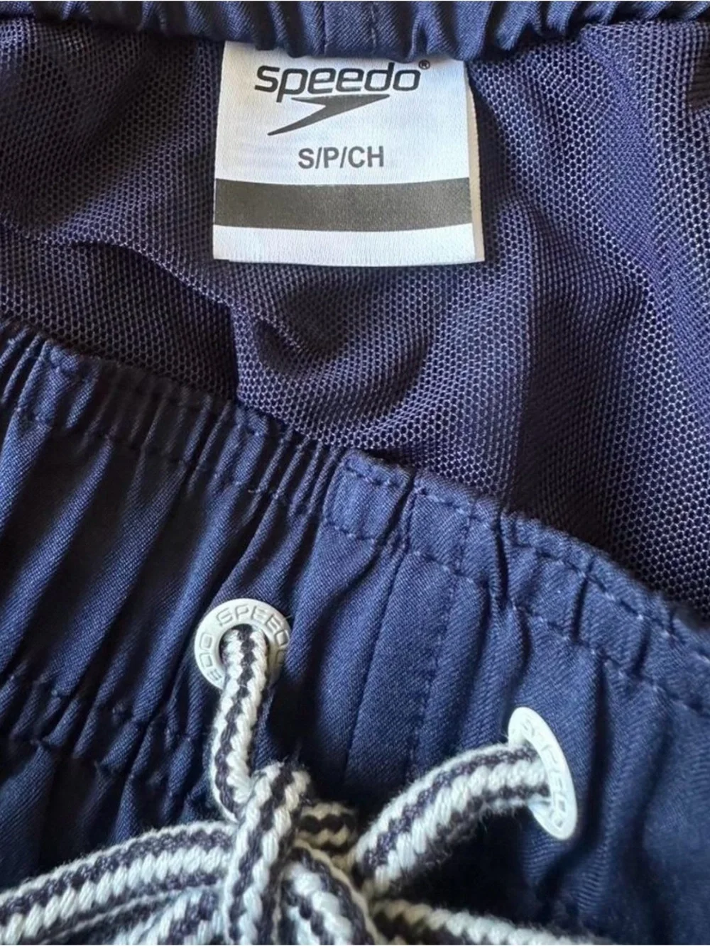 Speedo Men's Navy Athletic Swim Shorts with Red Side Panels